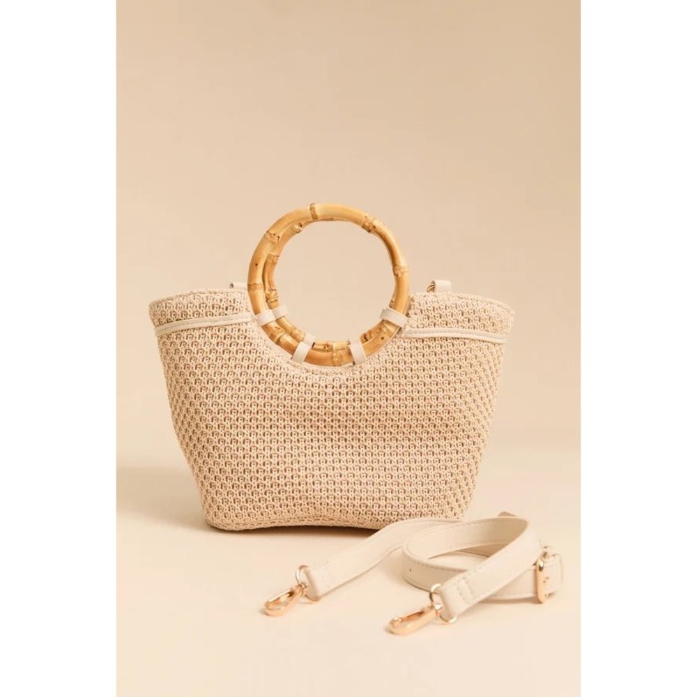 Altar'd State Woven Straw Handbag with Bamboo Circle Handles and Crossbody Strap